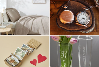 Collage of four 15-year anniversary gift ideas