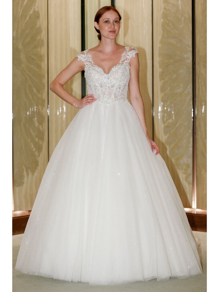 Randy Fenoli Fall 2019 Bridal Collection sparkly tulle ball gown with lace shoulder details