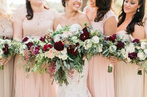 Burgundy Dahlia Bouquet with Blue Thistle