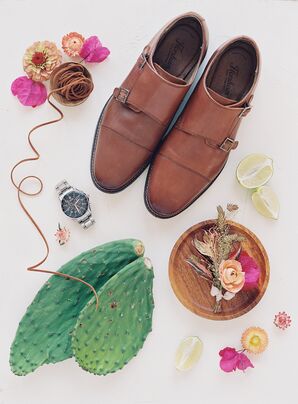Groom Wedding Accessories Styled with Cacti and Bright Blooms