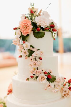 Tiered Wedding Cake Sugar Flowers and Strawberries