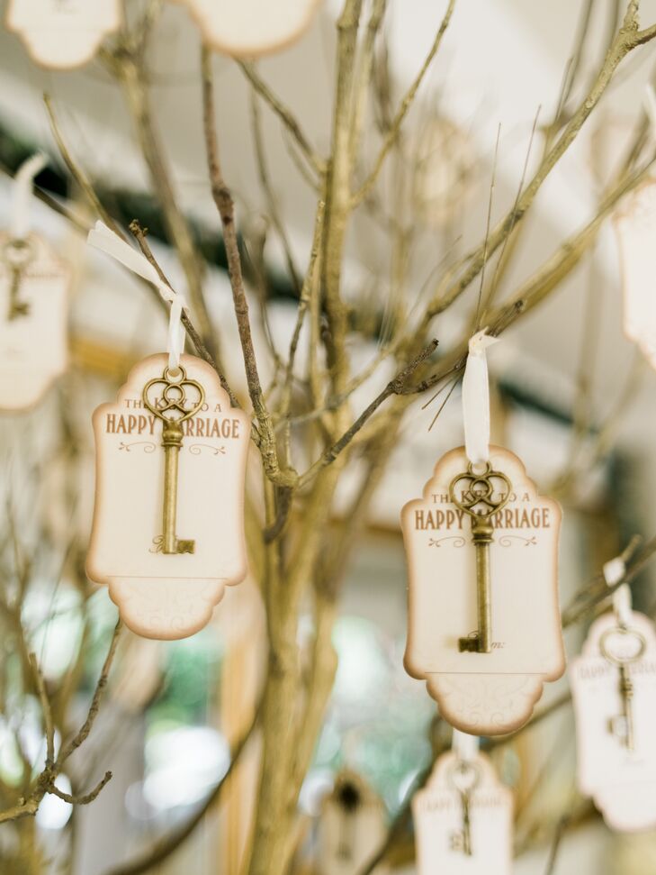 Escort Cards Made with Keys Hanging From Branches