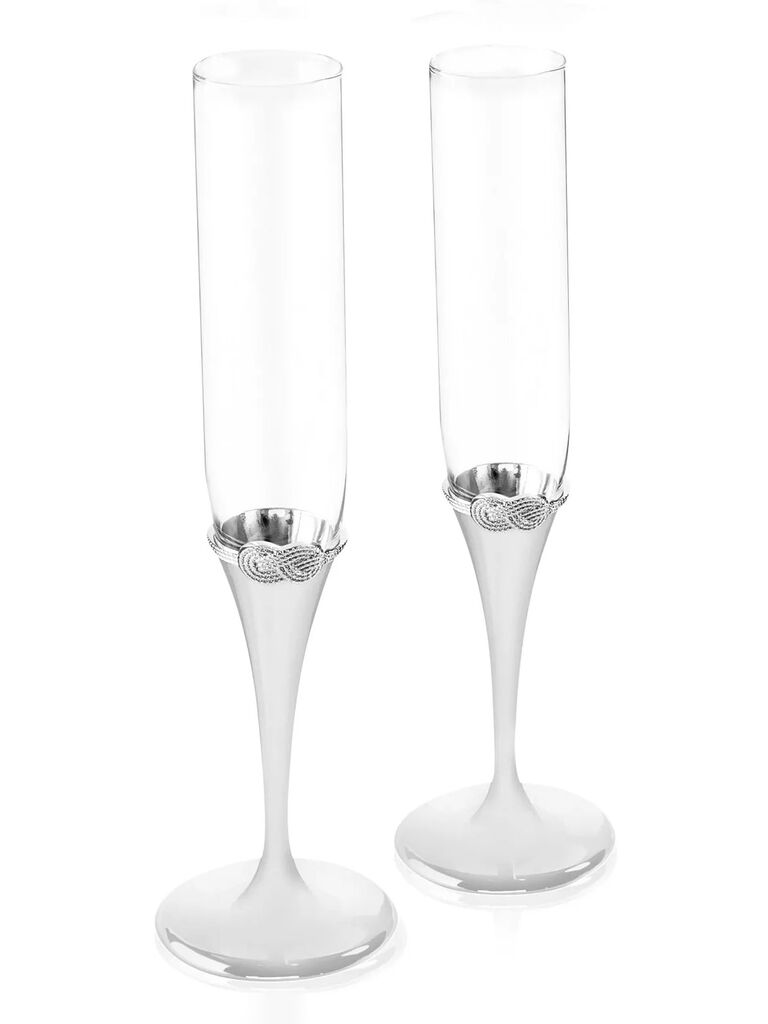 Vera Wang wedding toasting flutes with silver love knot