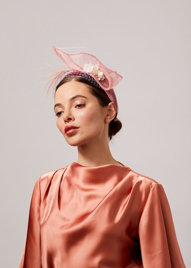 Blush hat with velvet headband and silk Japanese blossoms