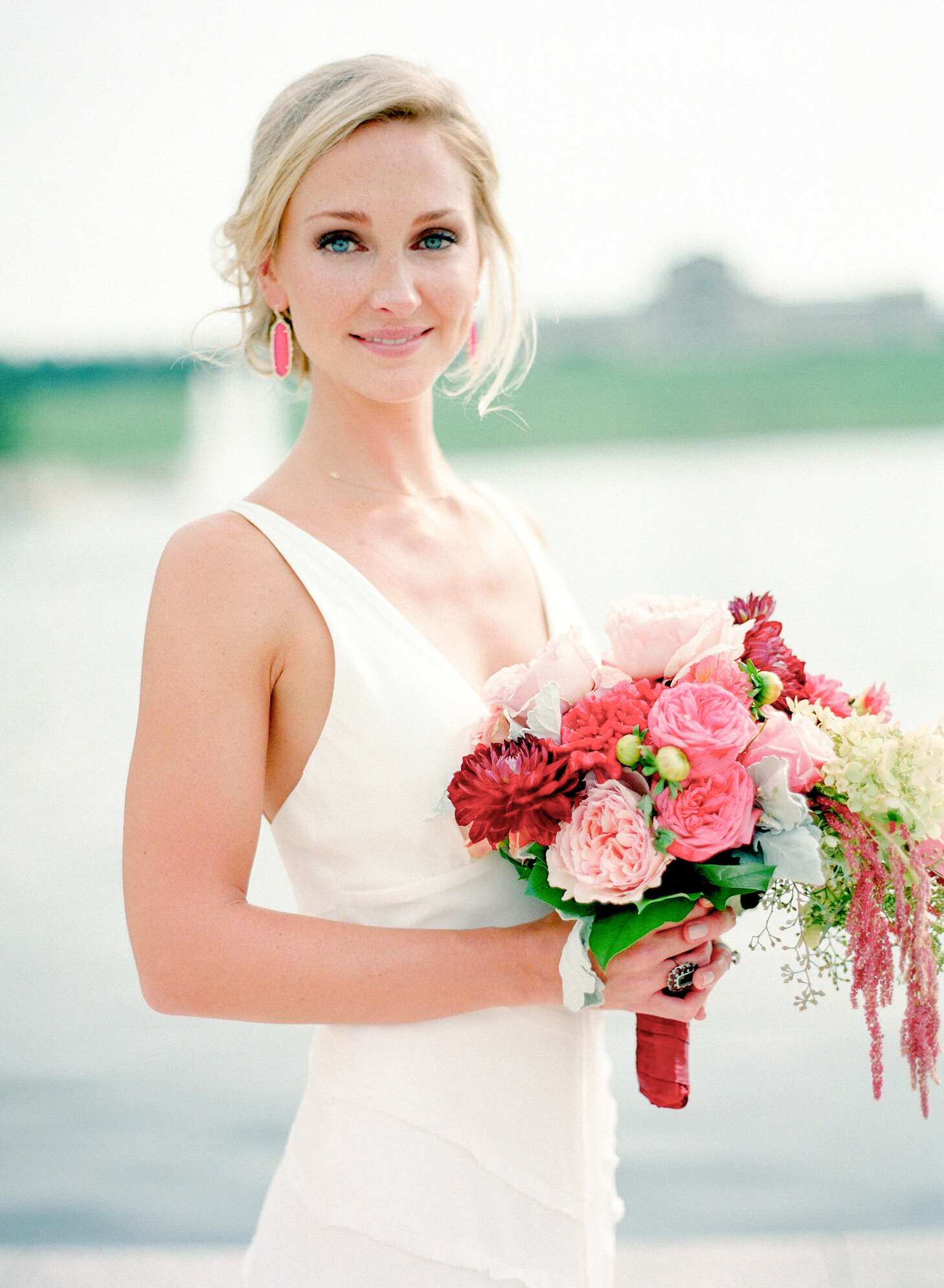 Hot Pink, Maroon, Cream Natural-Looking Bouquet