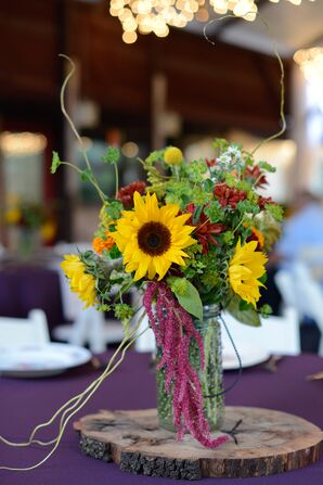 Fall Wildflowers on DIY Wooden Slab Centerpieces