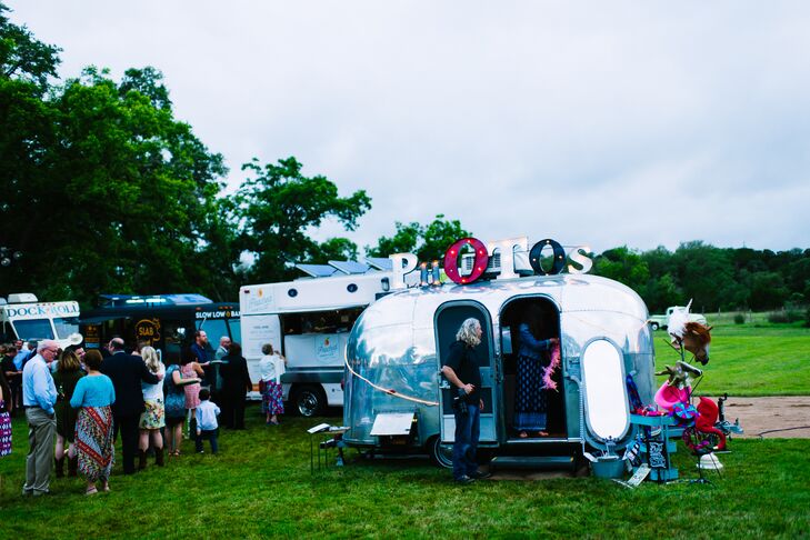 To continue the vintage theme, Paige and Matt brought in a vintage Airstream trailer to use as a photo booth. Guests donned silly props and enjoyed making memories here.