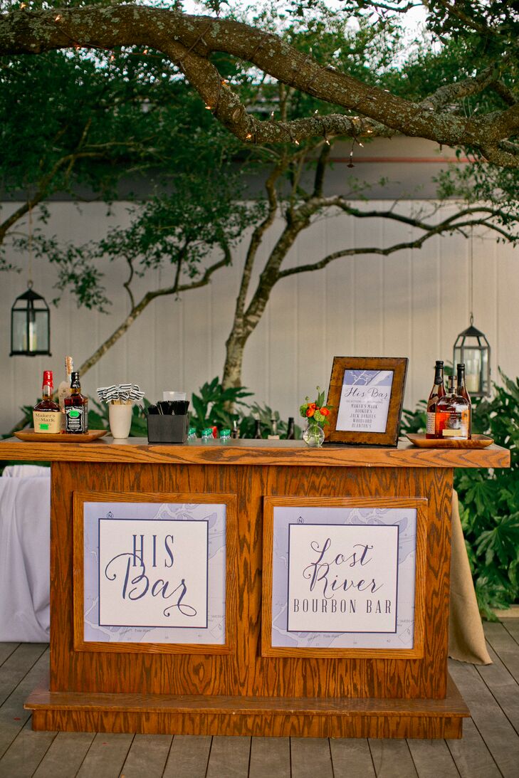 The newlyweds instead created a “his” and “hers” bar where they served speciality cocktails—bourbon for the groom and champagne and vodka for the bride.