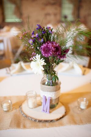 Rustic Centerpieces With Purple Chrysanthemums