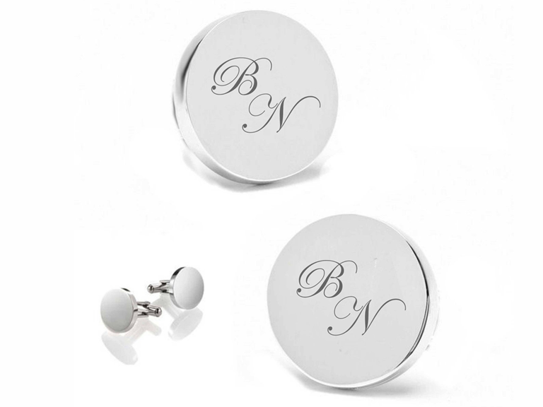 Round stainless steel cuff links with initials engraved