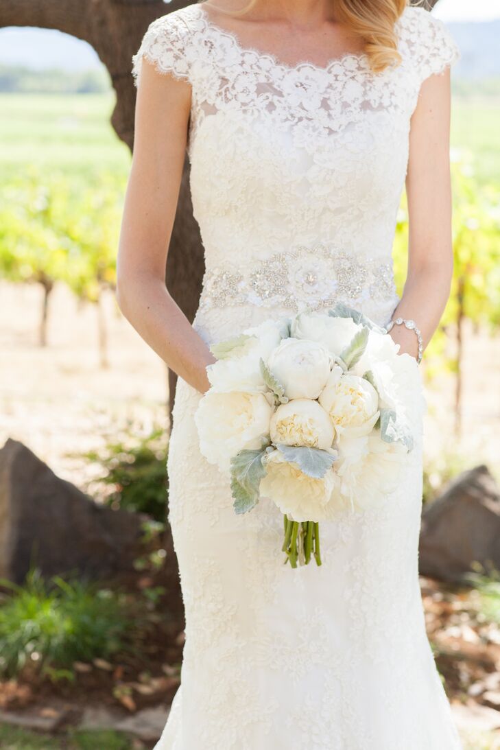 White Peony and Dusty Miller Bridal Bouquet