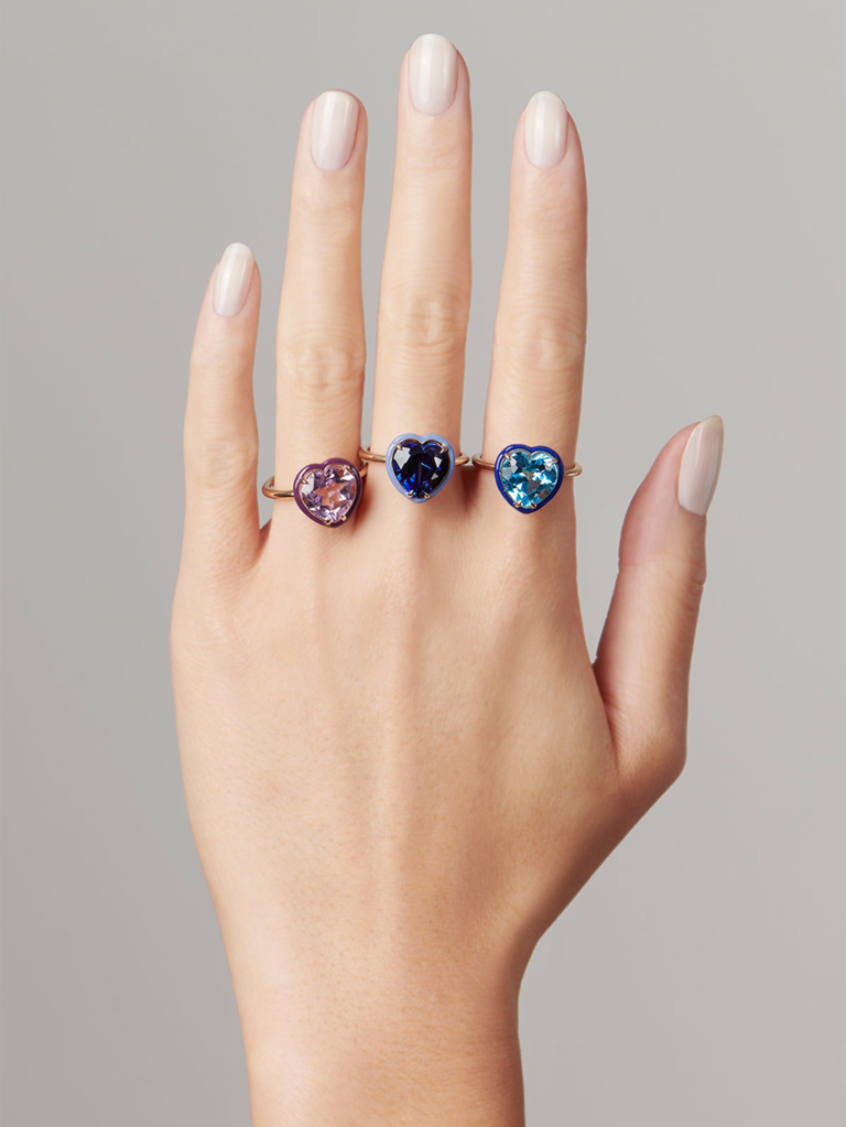 Blue heart shaped cocktail rings