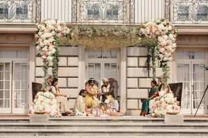 Mandap Draped in Willow Branches and Hydrangeas