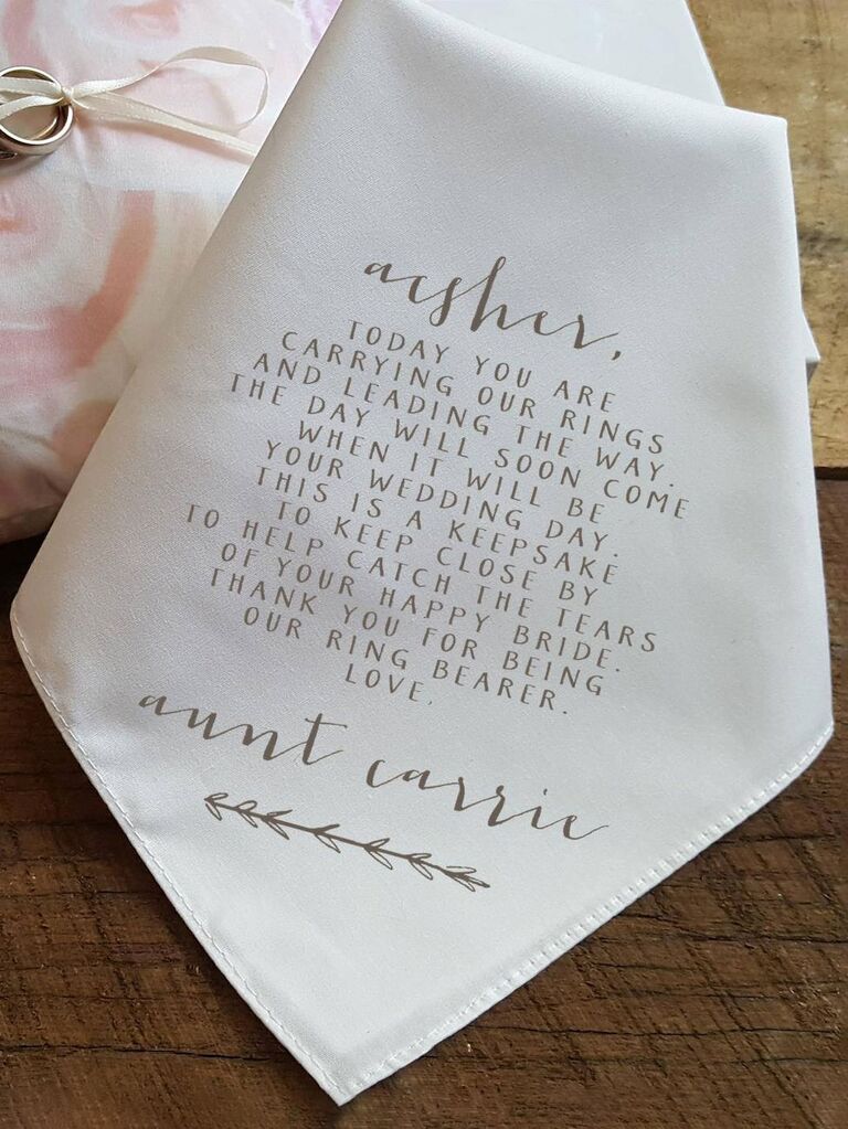 White cotton handkerchief with poem ring bearer gift