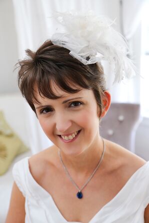 Whimsical Bridal Feathered Fascinator with Simple Necklace