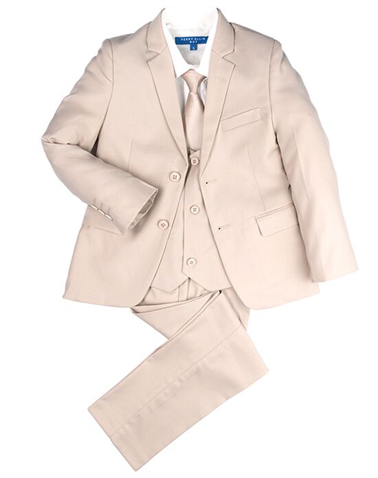 Perry Ellis "Noah" Kids Light Tan Suit (5-Piece Set) Flower Girl Dress and Ring Bearer Outfit - 1