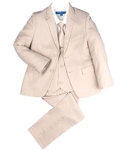 Perry Ellis "Noah" Kids Light Tan Suit (5-Piece Set) Flower Girl Dress and Ring Bearer Outfit