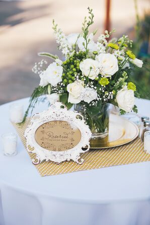 Ivory and Green Flowers, Reserved Sign