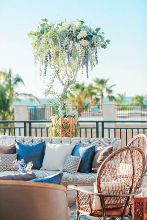 Tropical Blue and White Lounge Furniture and Tree Installation