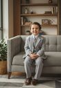 Little Tuxedos "Mason" Kids Light Grey Suit (5-Piece Set) Flower Girl Dress and Ring Bearer Outfit - thumbnail - 1