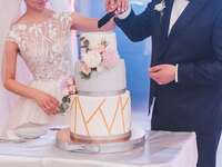 couple cutting wedding cake