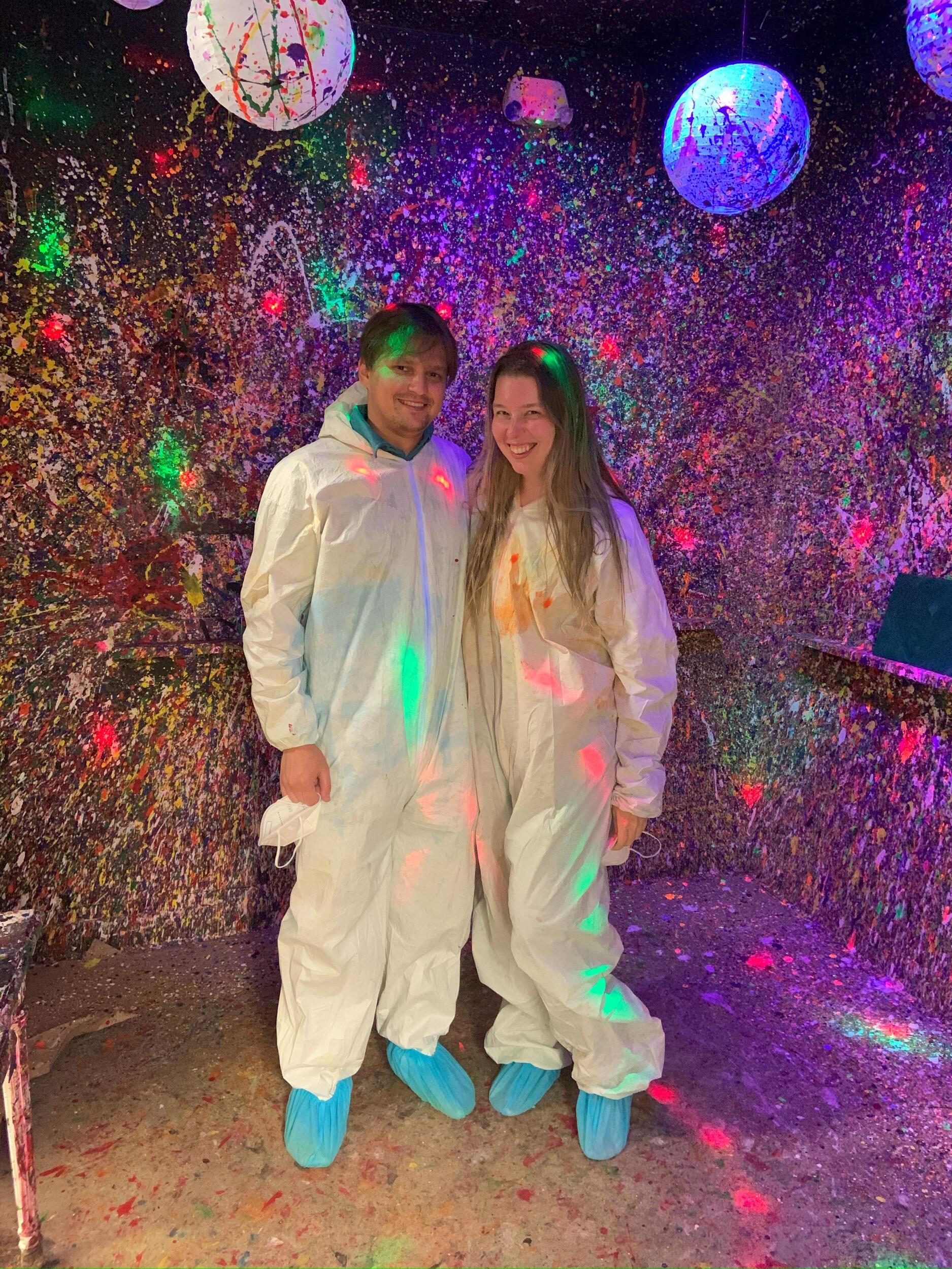 Tabitha surprised Konstantin for his birthday with a splatter paint experience in hopes he could shed away some of his perfectionist tendencies when it comes to making art...It didn't really work. #RelaxingActivities?