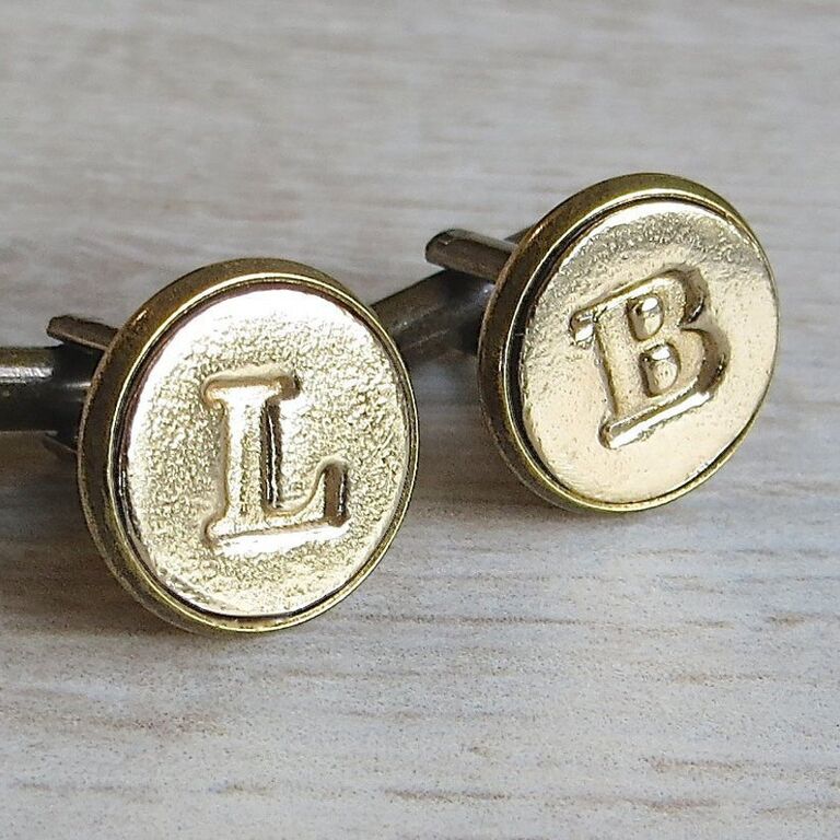 Personalized with initials bronze and copper cufflinks traditional 19-year anniversary gift for husband