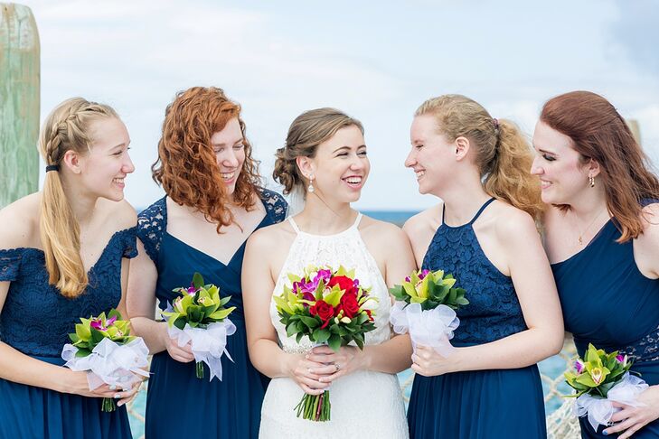 Casual Bride and Bridesmaids with Navy Dresses