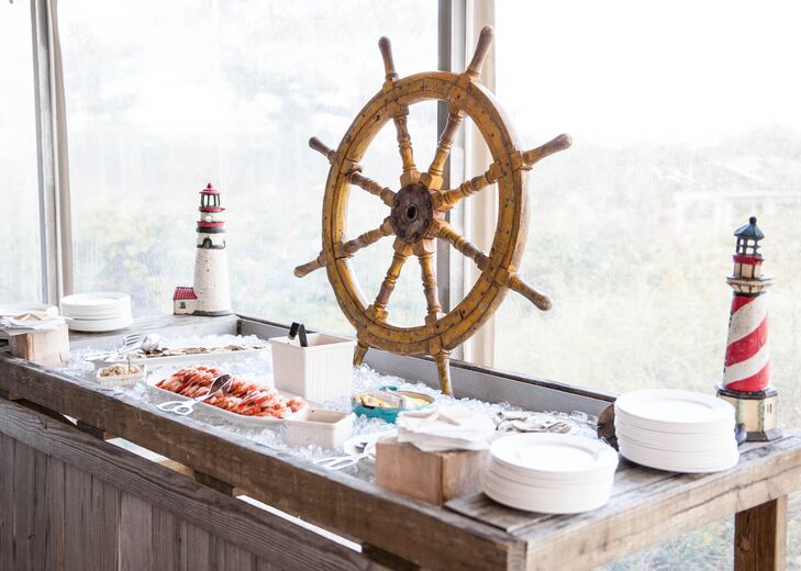 Kendall and Greg's cocktail hour included a combination of passed hot hor d'oeuvres along with a seafood station of oysters, crab legs and shrimp.