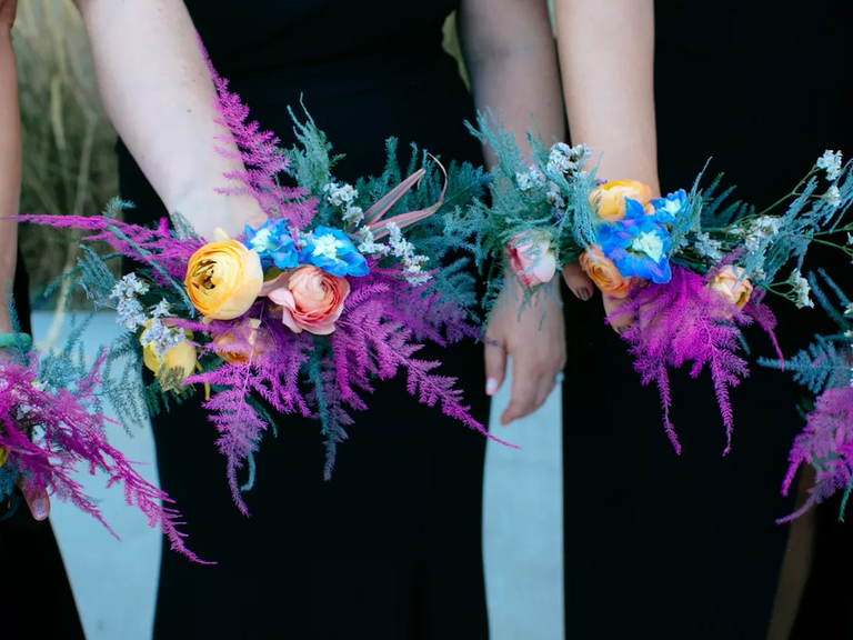 Alternative bridesmaid bouquet in blue, purple, pink and yellow