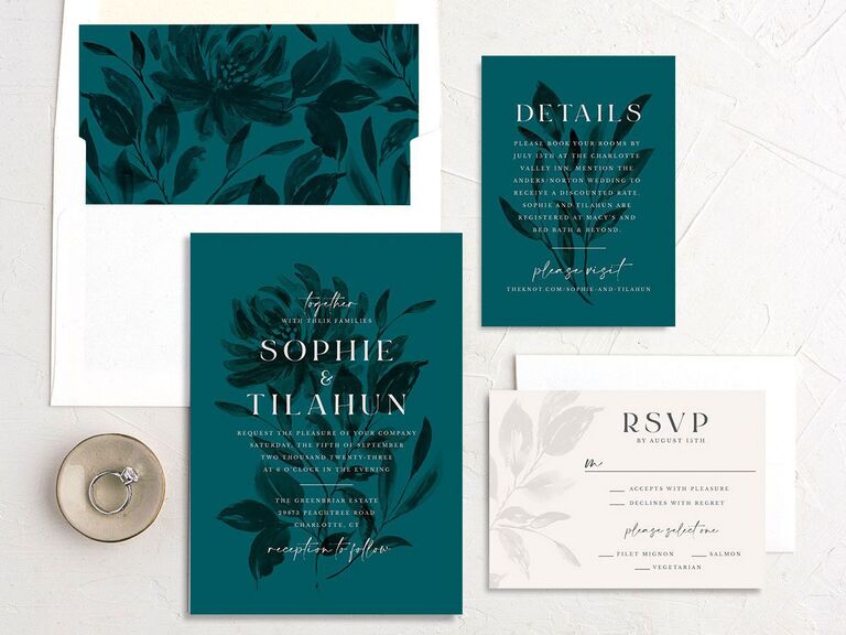 fall wedding invitation teal