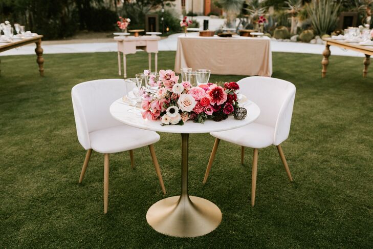White Furniture with Pink Flower Arrangement
