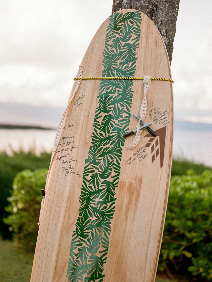 Wood surfboard guest book