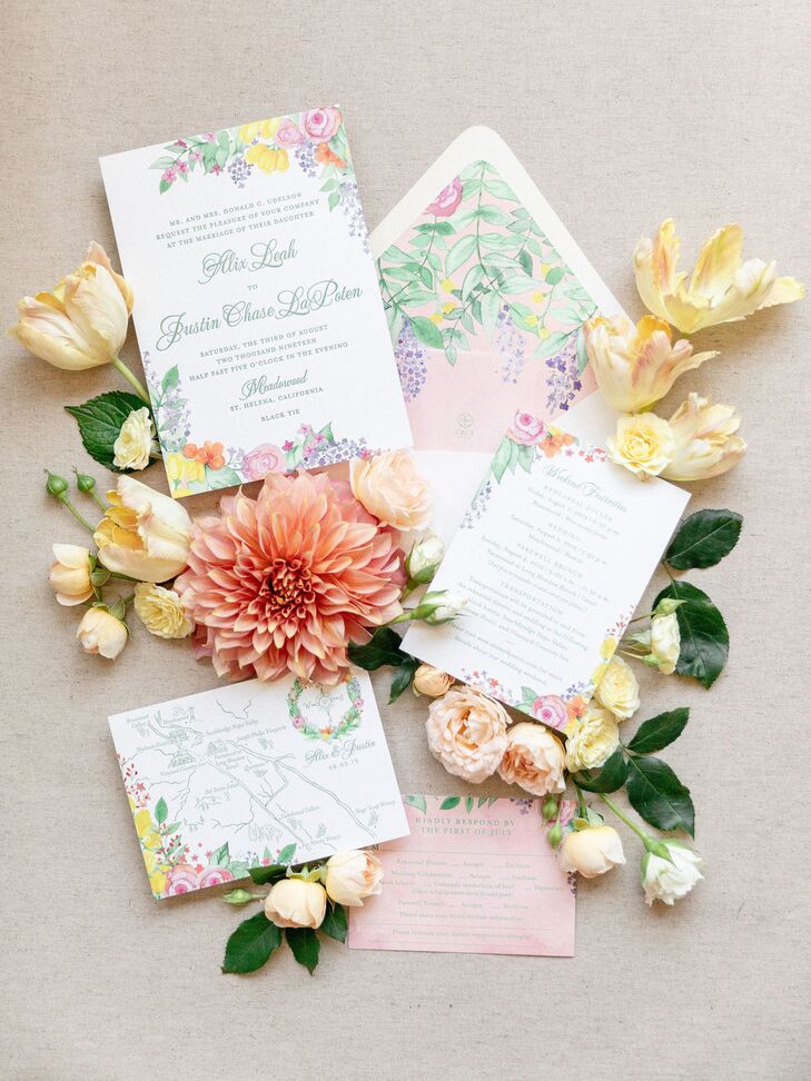Whimsical Wedding Invitations with Bright Floral Design