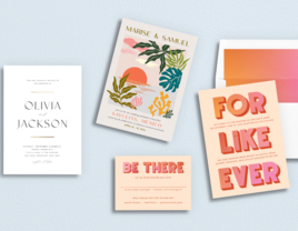 retro, tropical and floral summer wedding invitations