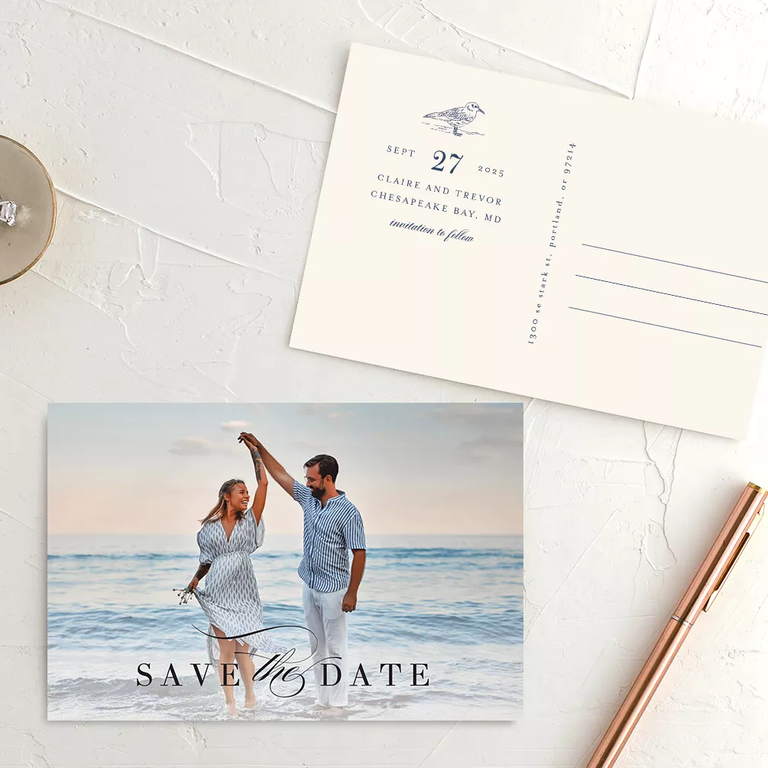 Gorgeous beachside save-the-date cards