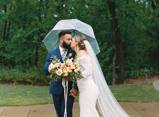 Leah and Andre aimed to soak in the summer sun for their August wedding. “We wanted it to be bright, fun and colorful,” Leah says. So they decided to 