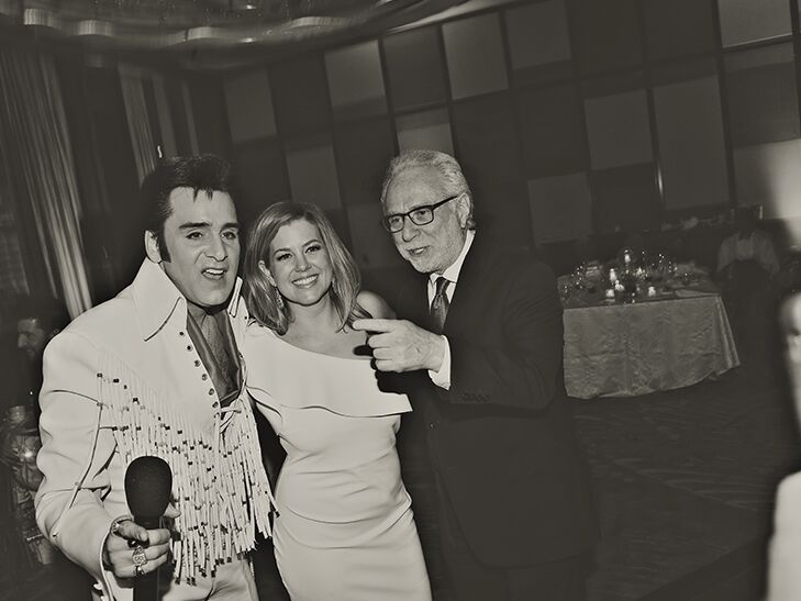 Elvis impersonator, Brianna Keilar and Wolf Blitzer at Las Vegas wedding