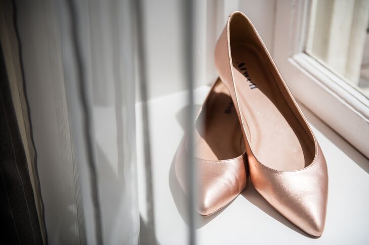 Erin wore these copper colored metallic bridal heels down the aisle on her wedding day.