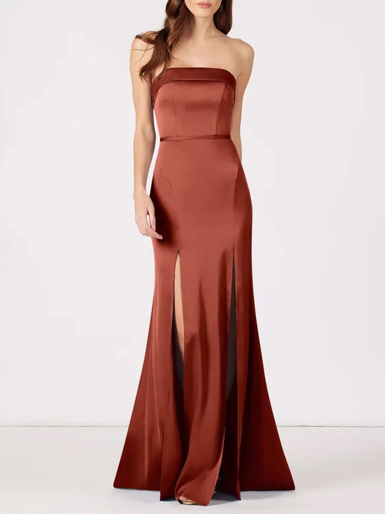Pnina Tornai for Azazie fall strapless bridesmaid dress in terracotta