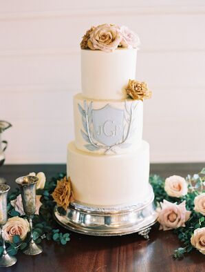Modern Hand-Painted Fondant Wedding Cake with Flowers