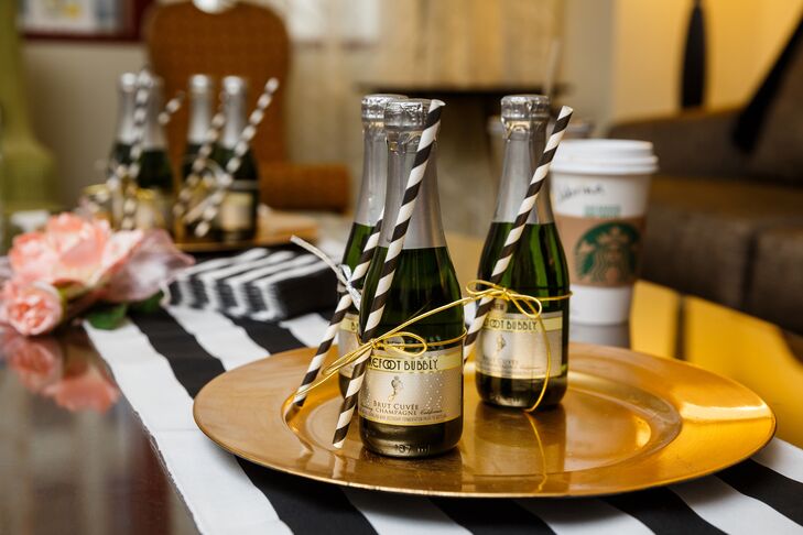 Champagne and Straws on Gold Plate
