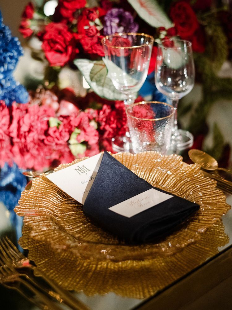 jewel-tone wedding place setting