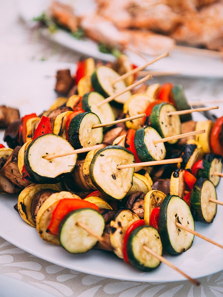 Vegetable and meat skewer wedding reception appetizer