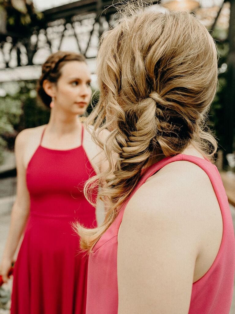Bridesmaid hairstyle fishtail braid