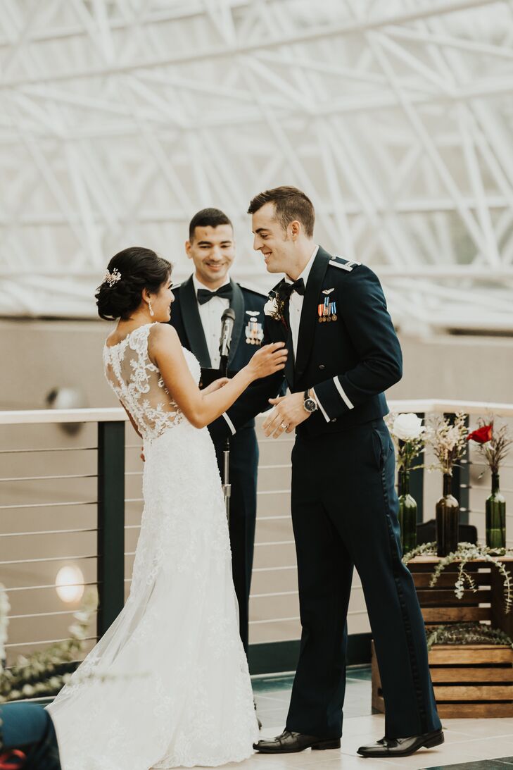 "My absolute favorite part of the wedding was being able to be married by one of our closest friends in front of all of our loved ones, by Matthew's favorite plane: the SR-71 Blackbird," says Amanda.