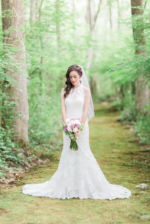 Ivory Lace Kenneth Winston Wedding Dress With Collar