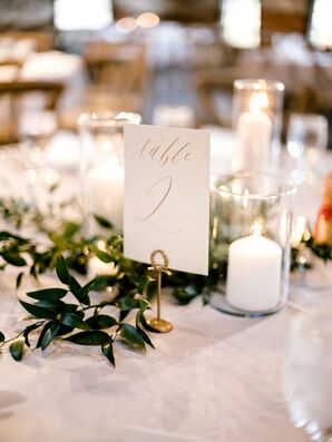 Elegant Table Number, Candles and Greenery Garland