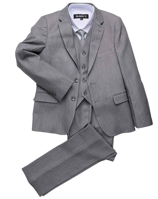 BLACKTIE "Liam" Vintage Grey Suit (5-Piece Set) Flower Girl Dress and Ring Bearer Outfit - 5
