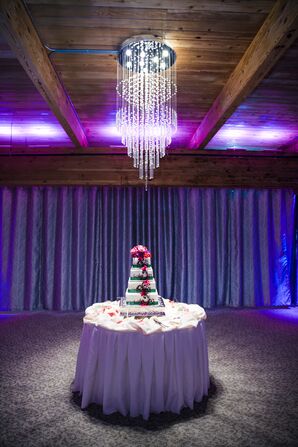 Green Ribbon-Wrapped Square Wedding Cake